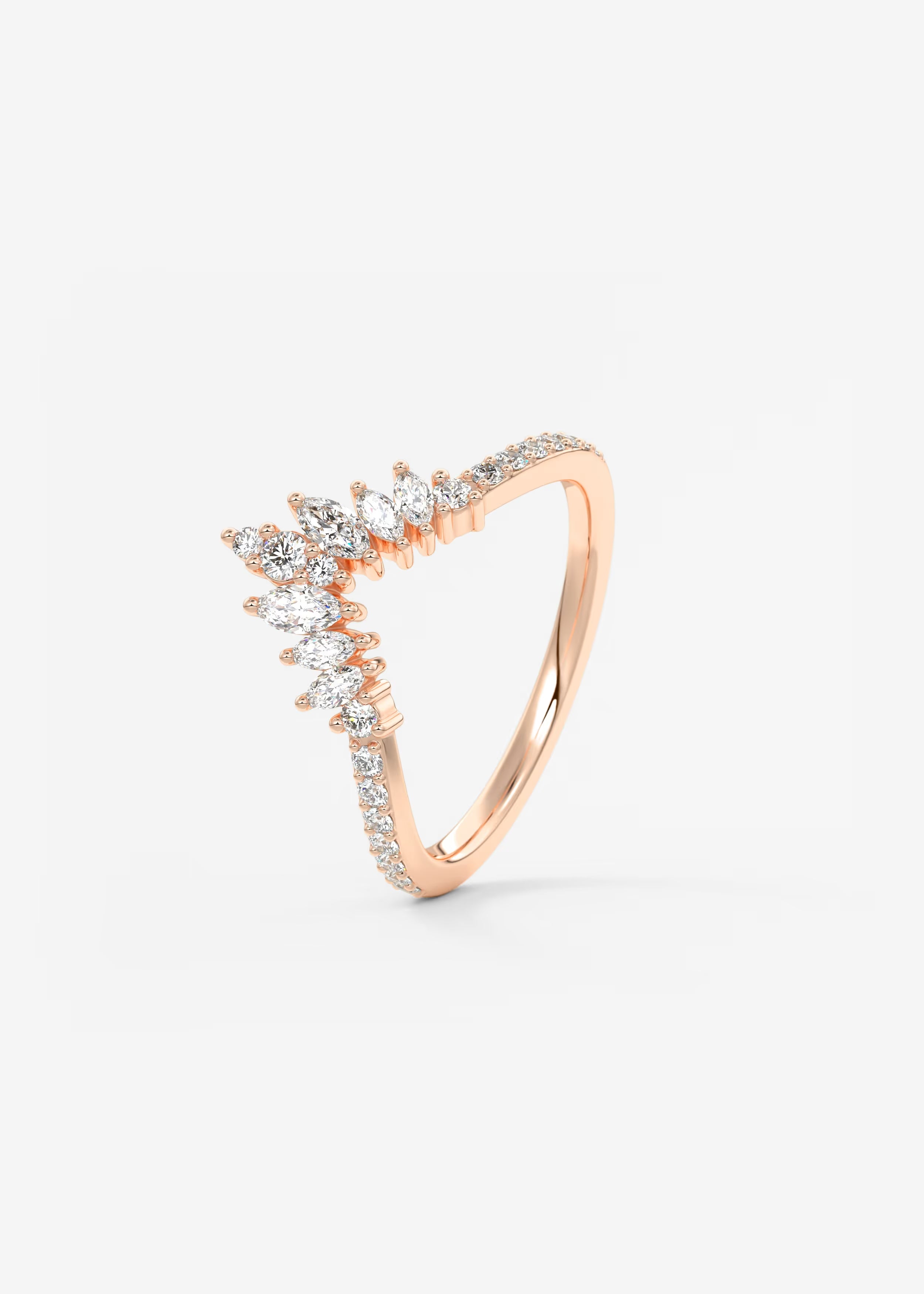 Gold V‑Shaped Double Band Ring with Marquise and Round Lab‑Grown Diamond Crown Detailing
