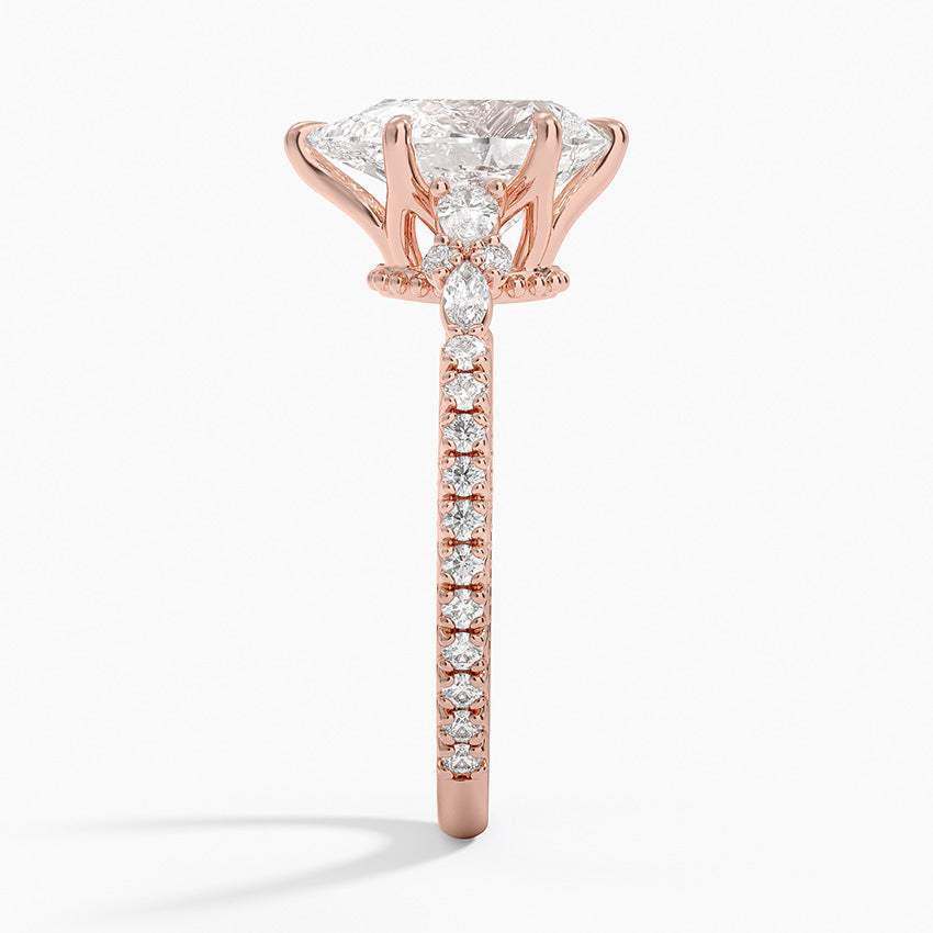 Floral Marquise Band with Beaded Edge Pear Lab Grown Diamond Center Engagement Ring