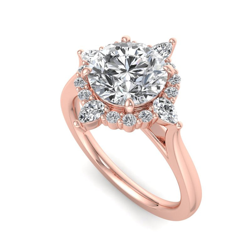 Halo-style with Pear Accents and Round Lab Grown Diamond Center Engagement Ring
