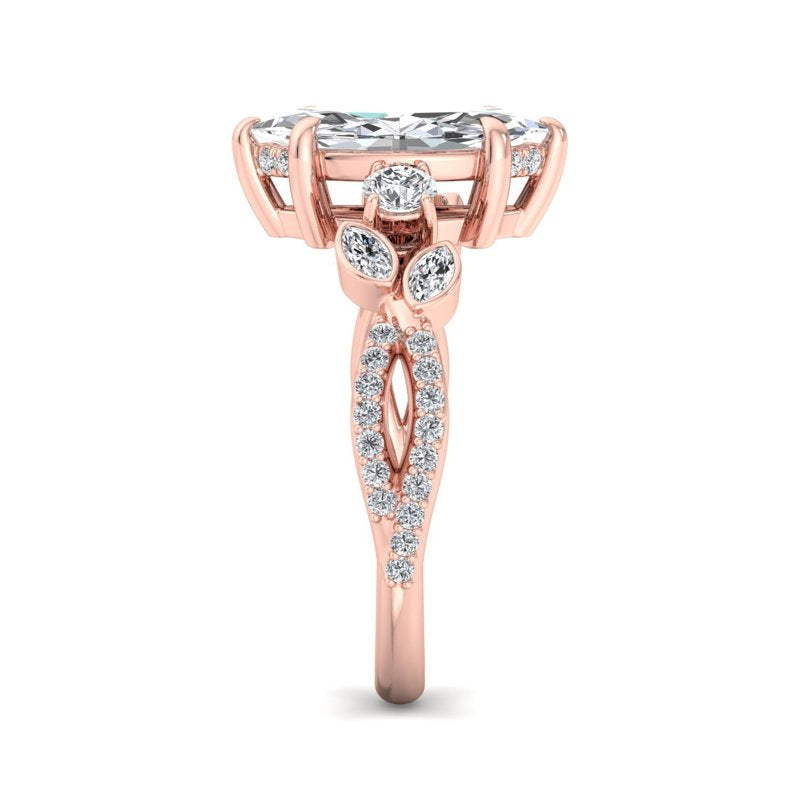 Floral Marquise Band with Beaded Detail Marquise Lab Grown Diamond Center Engagement Ring