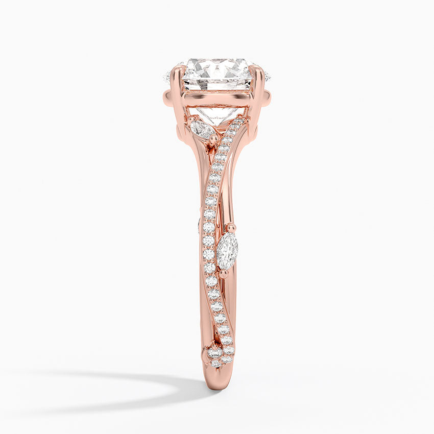 Split Vine Marquise Cluster Round Lab Grown Diamond Center Engagement Ring