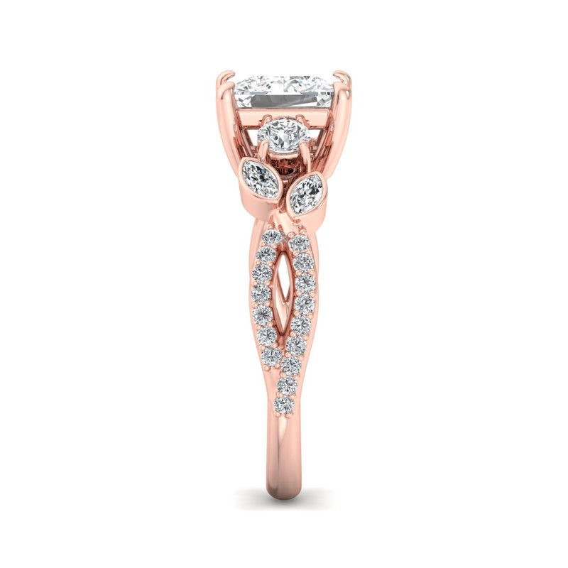 Floral Marquise Band with Beaded Detail Princess Lab Grown Diamond Center Engagement Ring