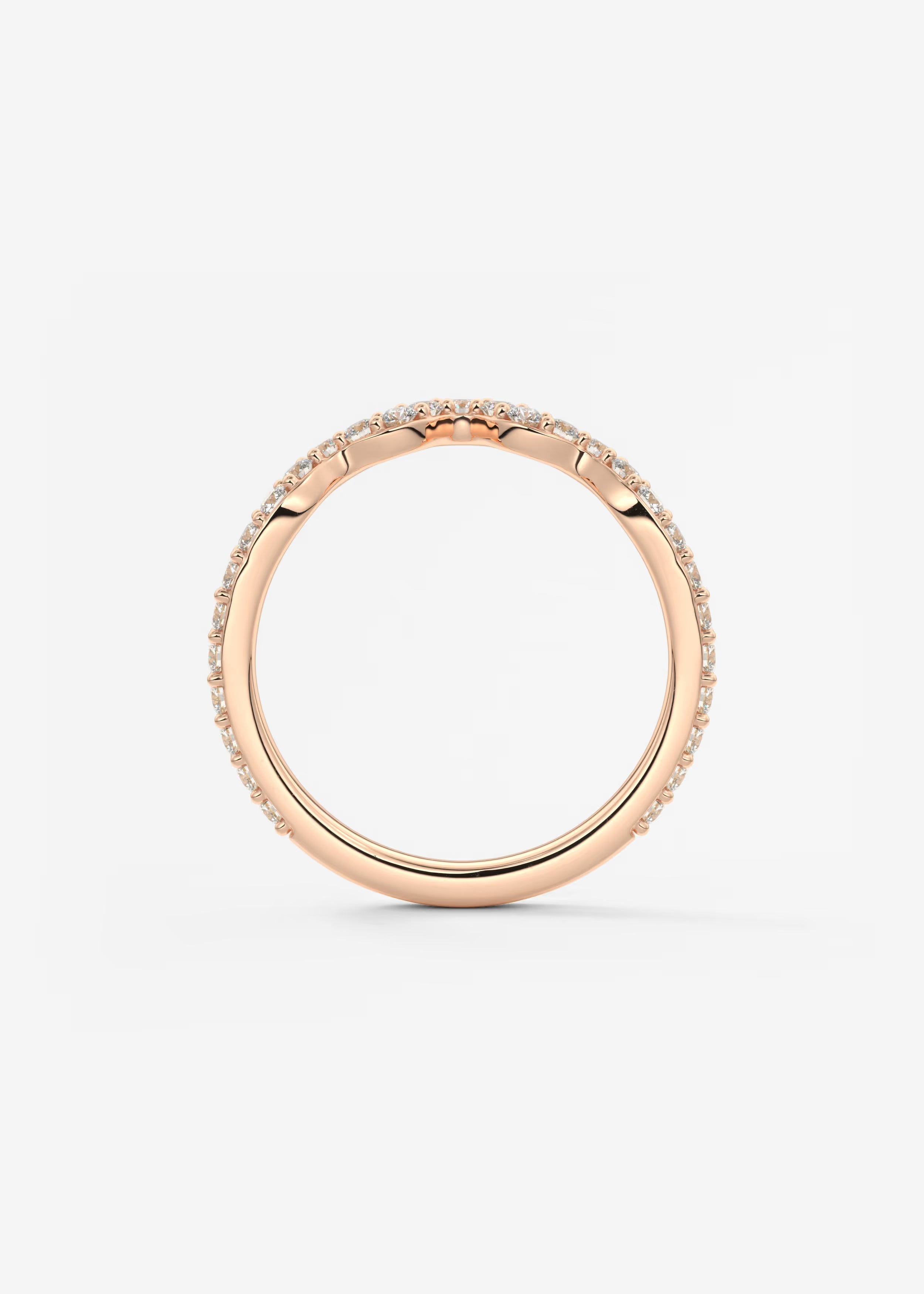 Gold Wave Band with Flowing Lab‑Grown Diamonds in Curved Pavé Design