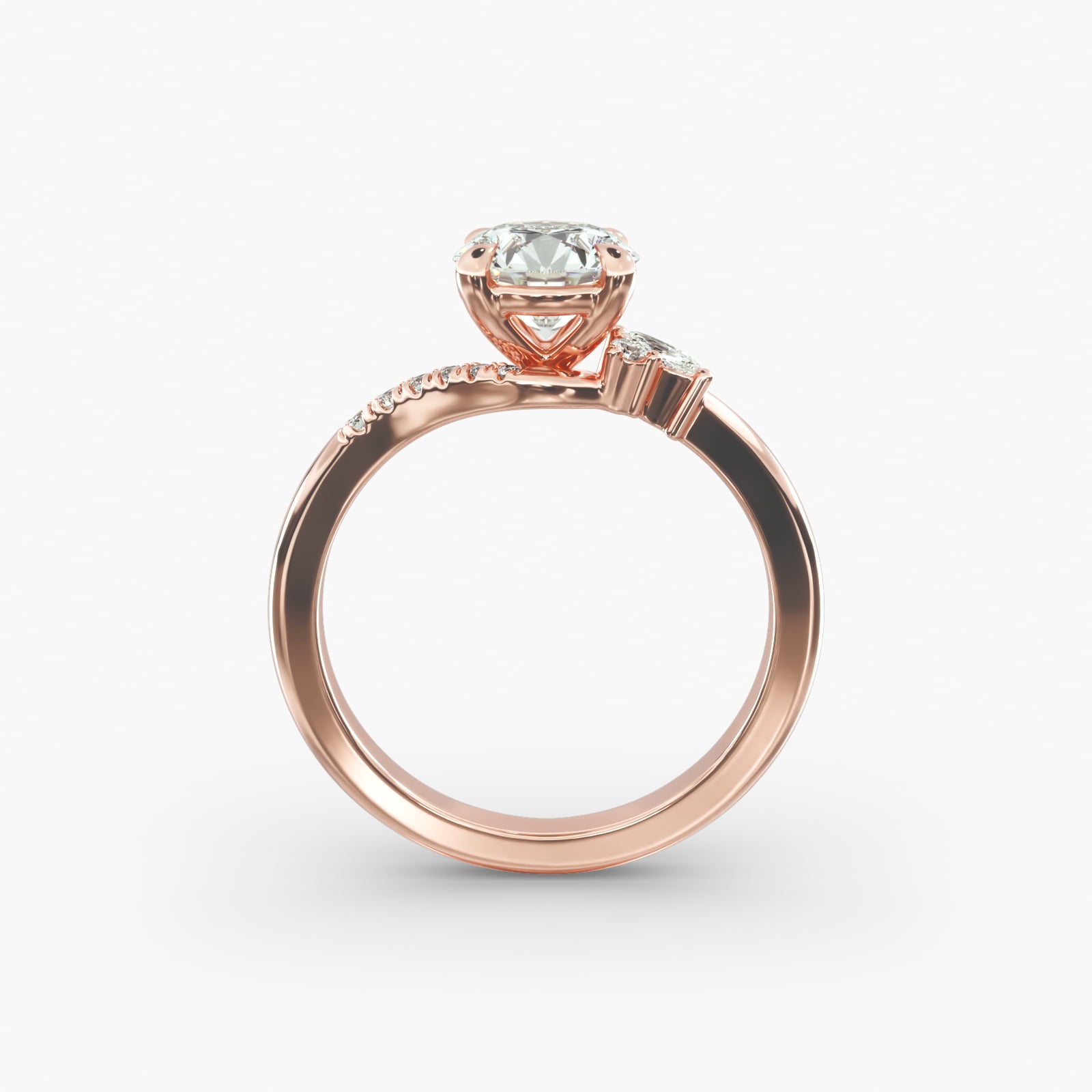 Asymmetric Elegance Round Lab Grown Diamond Center Engagement Ring