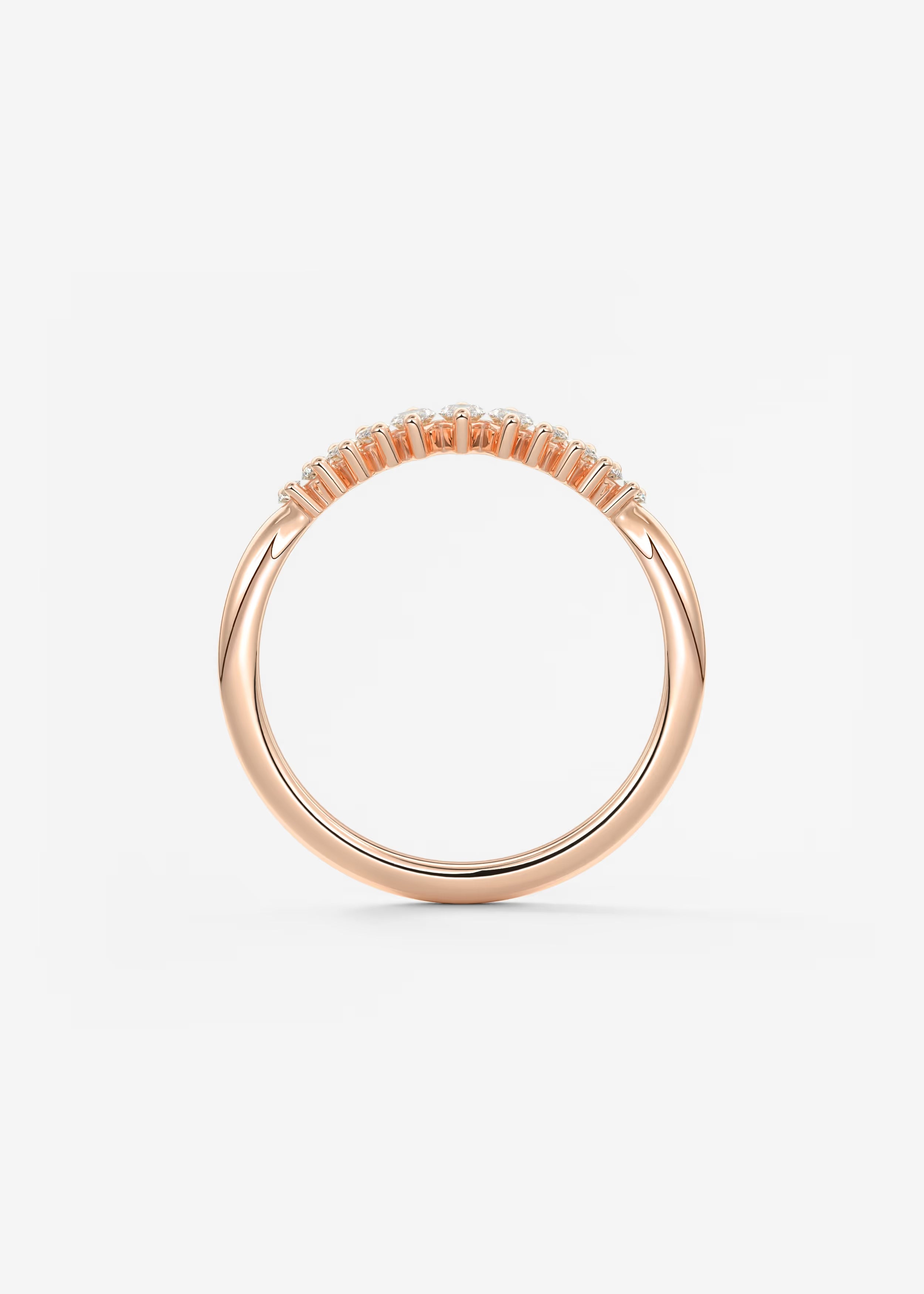 Gold Curved Band with Marquise and Round Lab‑Grown Diamonds in Tapered Cluster Design