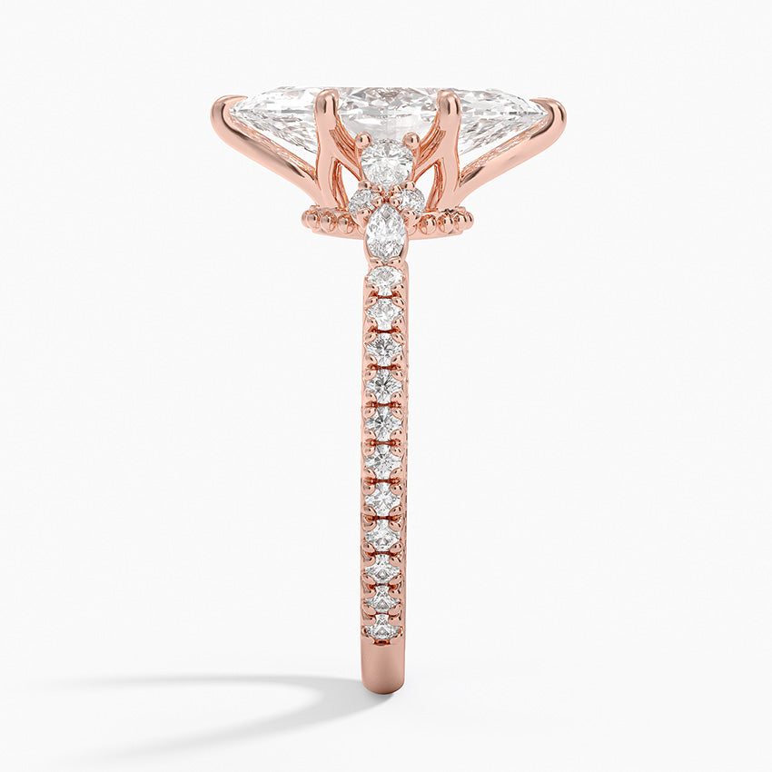 Floral Marquise Band with Beaded Edge Marquise Lab Grown Diamond Center Engagement Ring