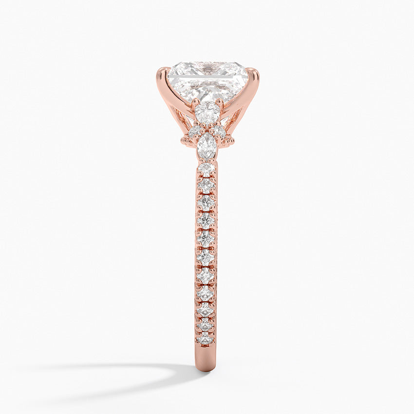 Floral Marquise Band with Beaded Edge Princess Lab Grown Diamond Center Engagement Ring