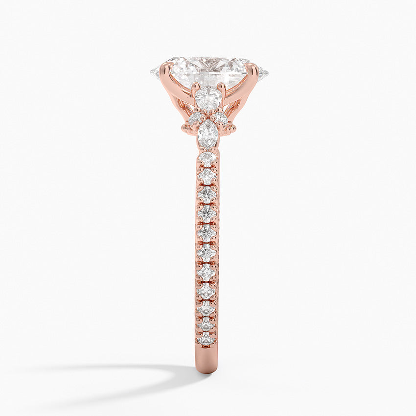 Floral Marquise Band with Beaded Edge Oval Lab Grown Diamond Center Engagement Ring