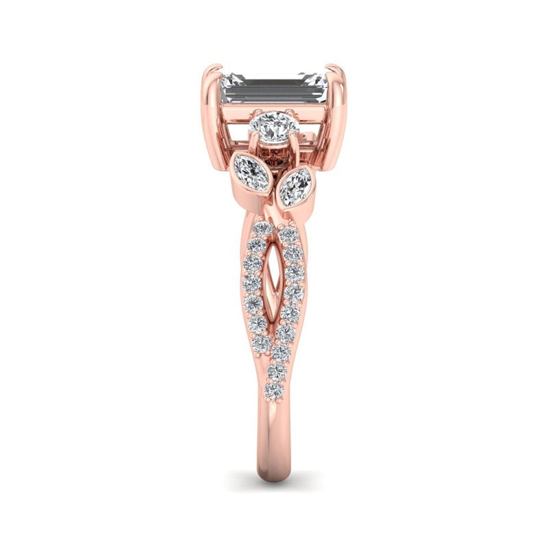 Floral Marquise Band with Beaded Detail Emerald Lab Grown Diamond Center Engagement Ring