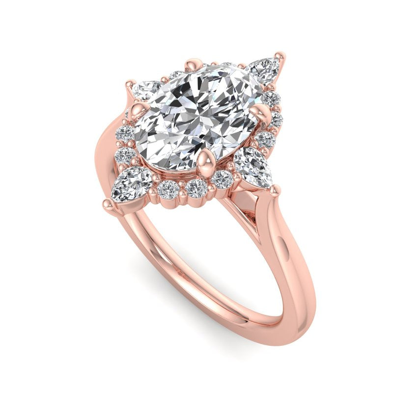 Halo-style with Pear Accents and Oval Lab Grown Diamond Center Engagement Ring