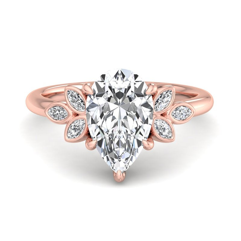 Floral Radiance Pear Lab Grown Diamond Center Engagement Ring