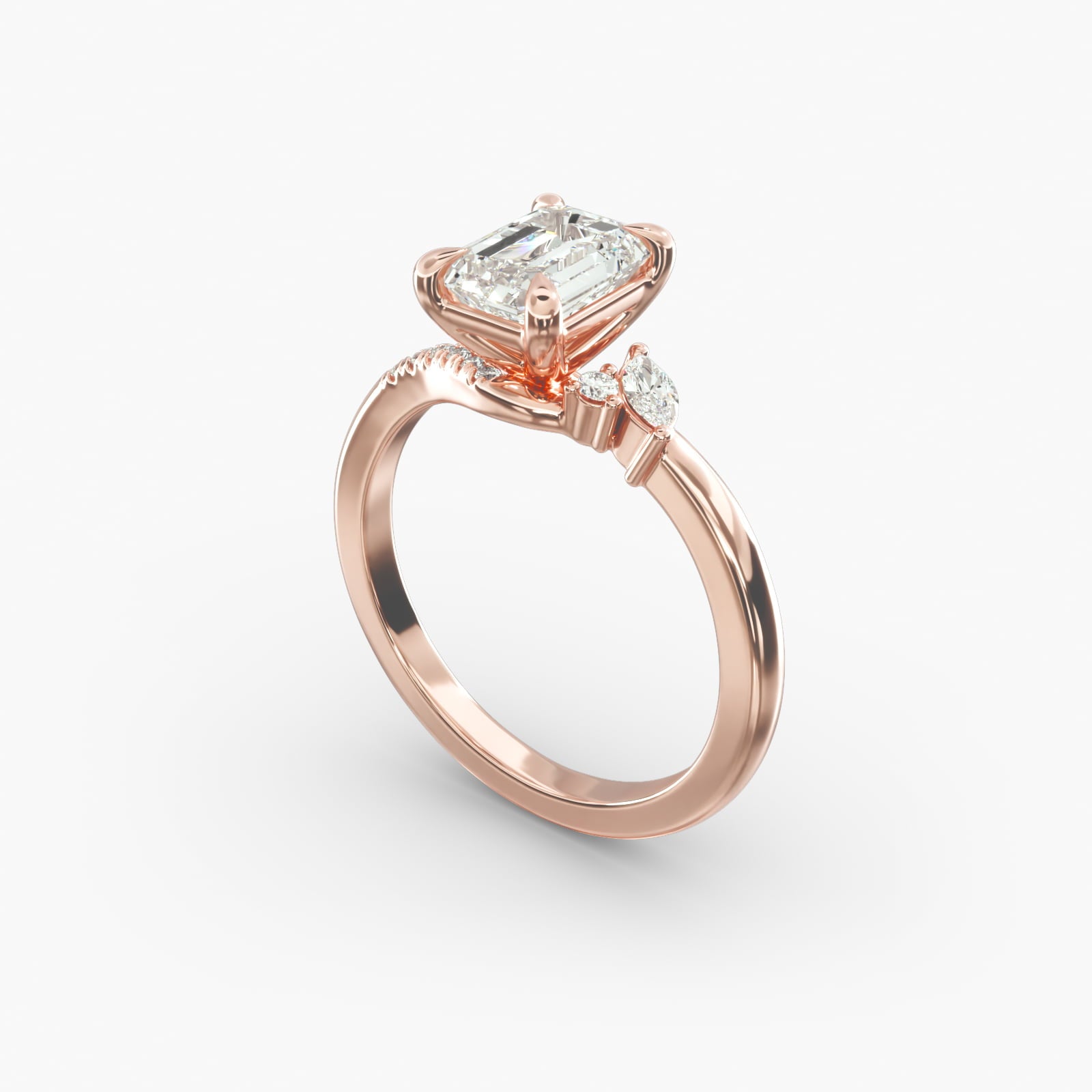 Asymmetric Elegance Emerald Lab Grown Diamond Center Engagement Ring