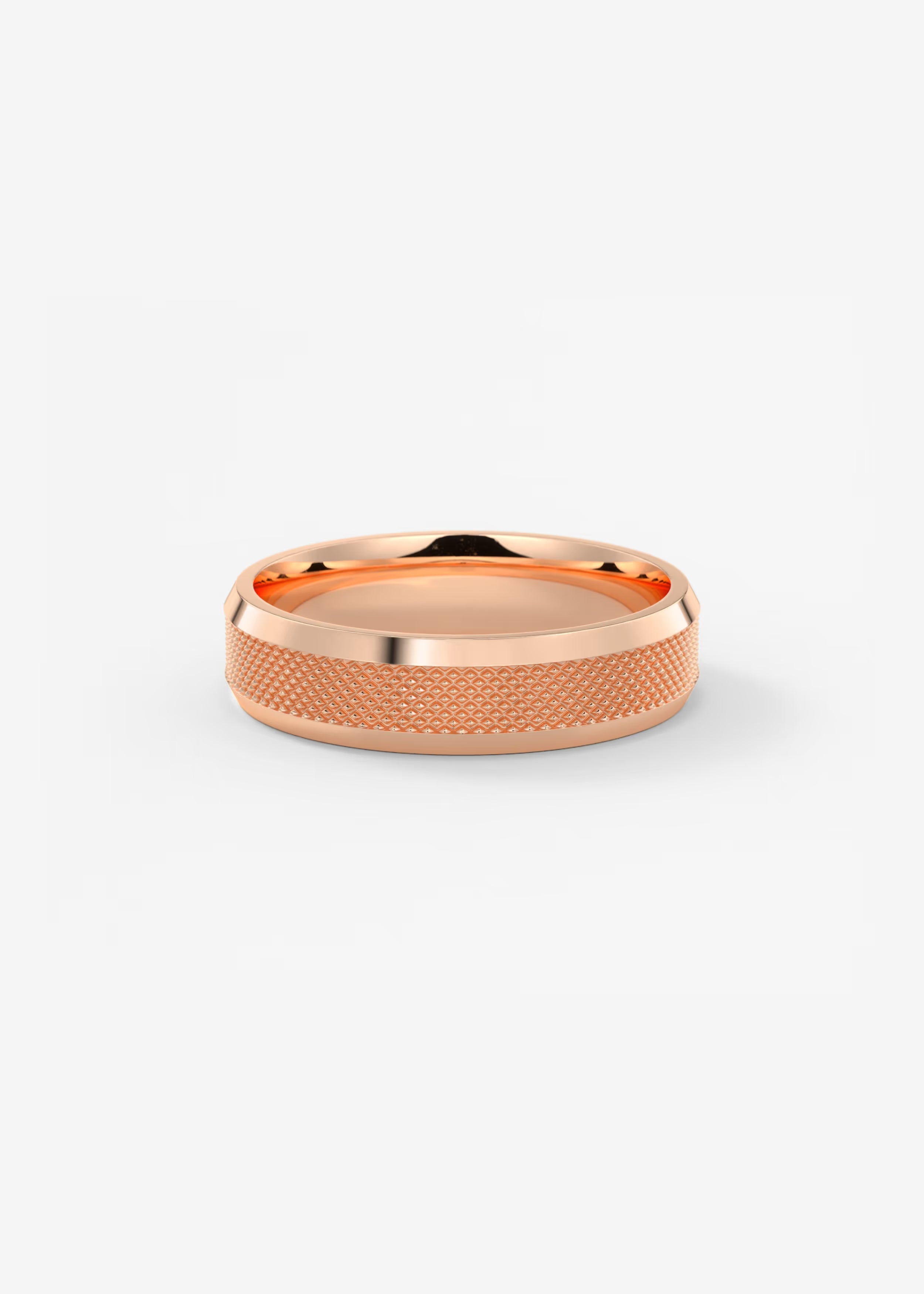 Gold Band with Polished Top and Knurled Texture Sides