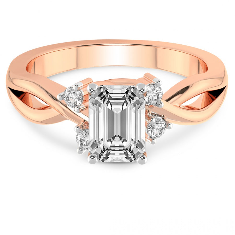 Twist Band Radiance emerald Lab Grown Diamond Center Engagement Ring