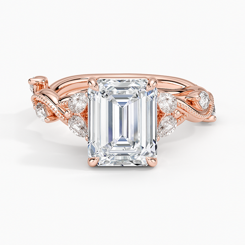 Vine Twist Milgrain Emerald Lab Grown Diamond Center Engagement Ring
