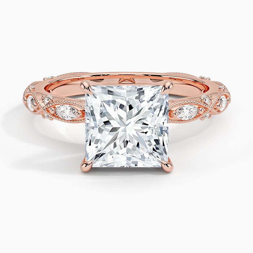 Vintage Princess Milgrain Lab Grown Diamond Center Engagement Ring