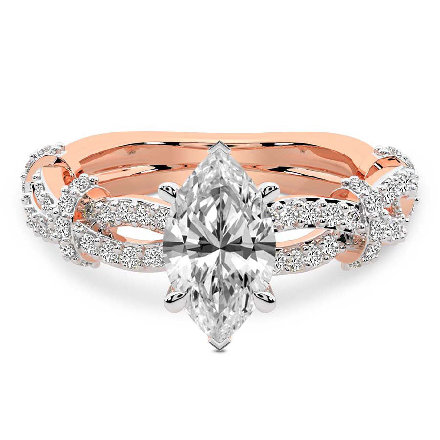 Twisted Brilliance Dual-Tone marquise Lab Grown Diamond Center Engagement Ring
