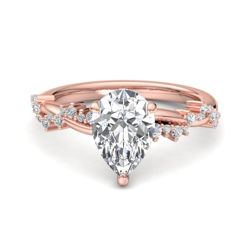 Classic Sparkle Pavé Pear Lab Grown Diamond Center Engagement Ring