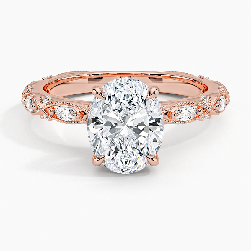 Vintage Oval Milgrain Lab Grown Diamond Center Engagement Ring
