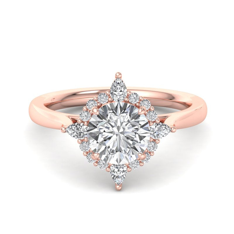 Halo-style with Pear Accents and Round Lab Grown Diamond Center Engagement Ring
