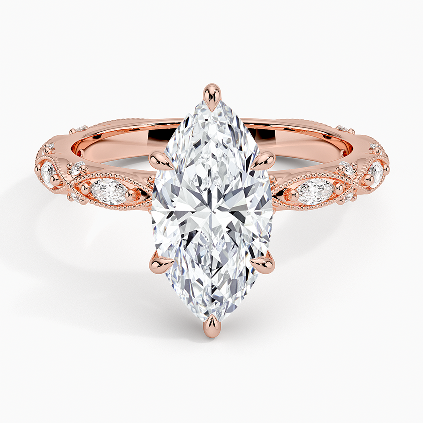 Vintage Marquise Milgrain Lab Grown Diamond Center Engagement Ring