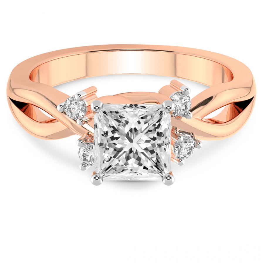Twist Band Radiance princess Lab Grown Diamond Center Engagement Ring