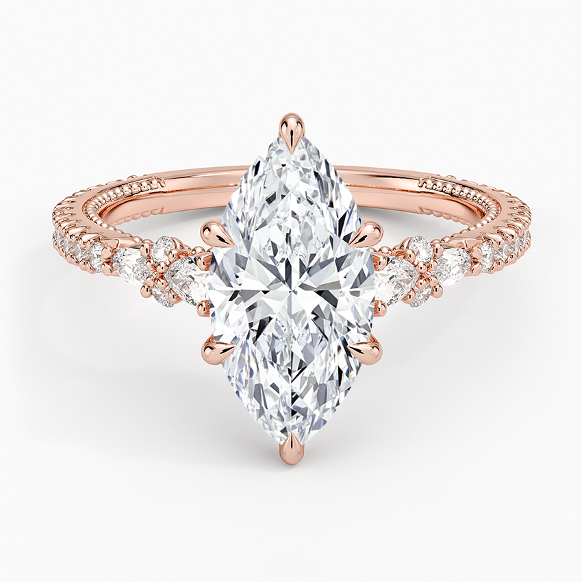 Floral Marquise Band with Beaded Edge Marquise Lab Grown Diamond Center Engagement Ring