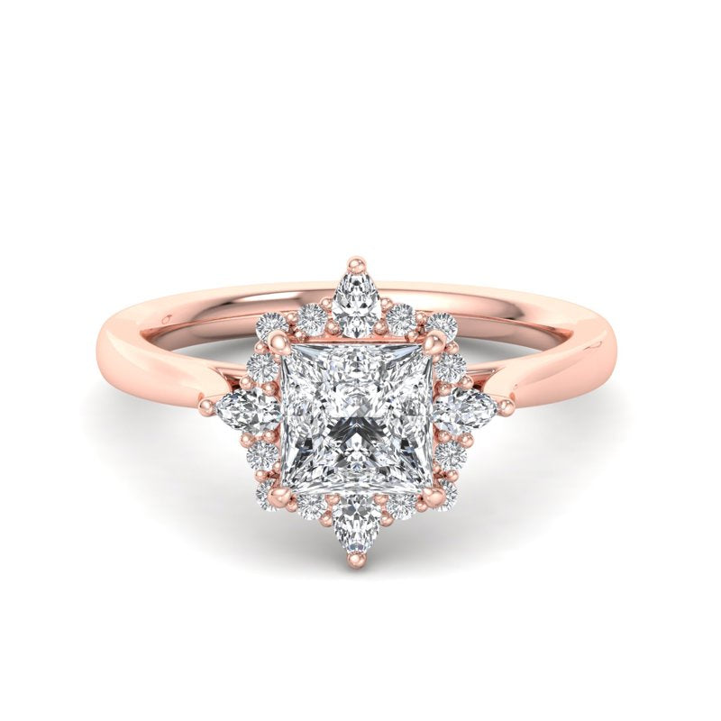 Halo-style with Pear Accents and Princess Lab Grown Diamond Center Engagement Ring
