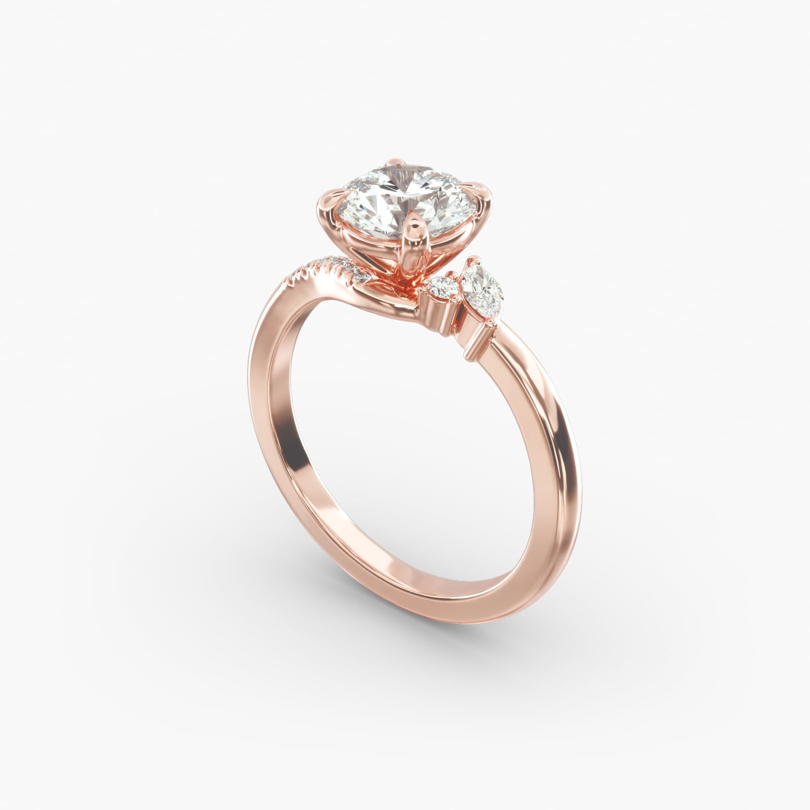 Asymmetric Elegance Round Lab Grown Diamond Center Engagement Ring