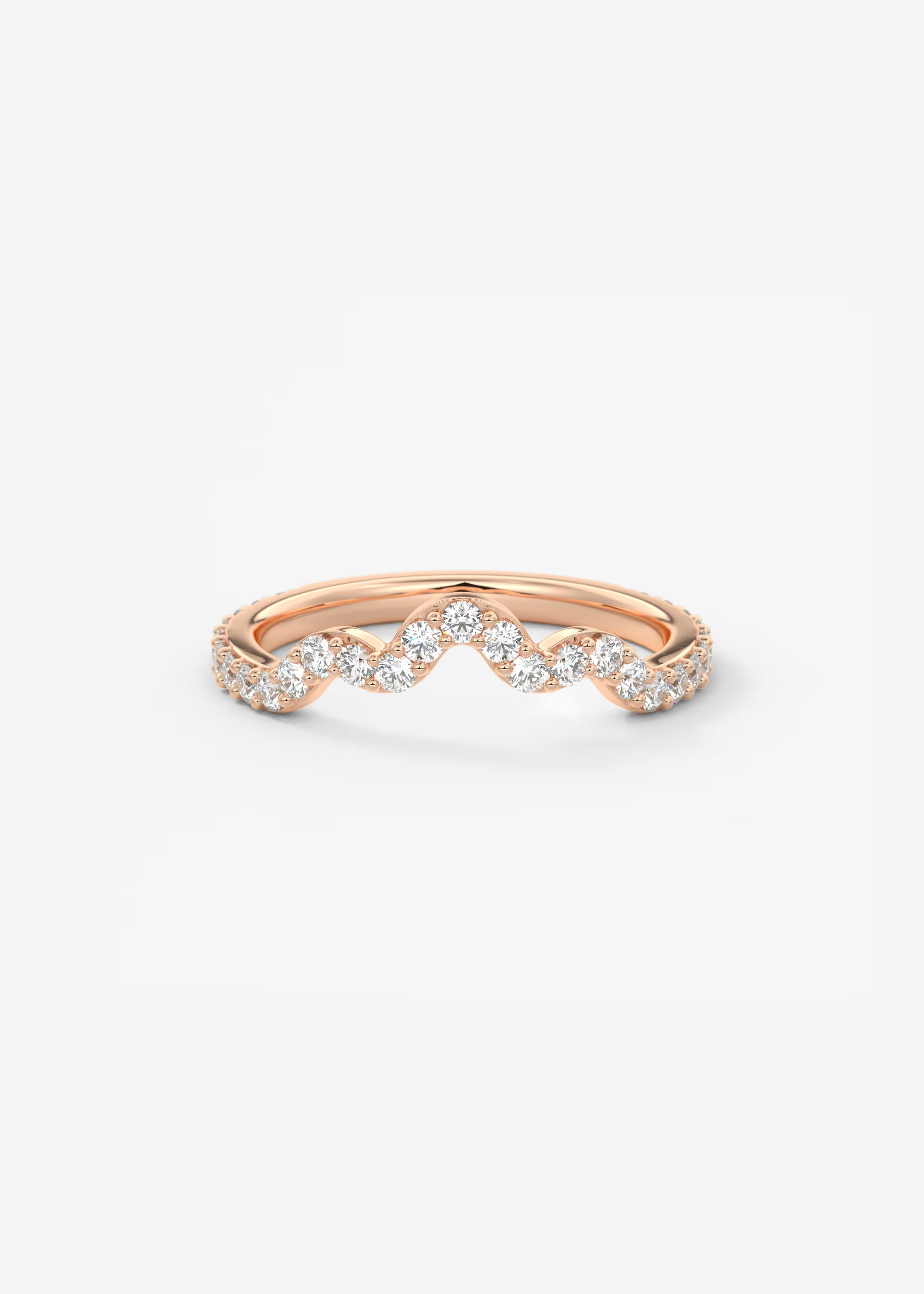 Gold Wave Band with Flowing Lab‑Grown Diamonds in Curved Pavé Design
