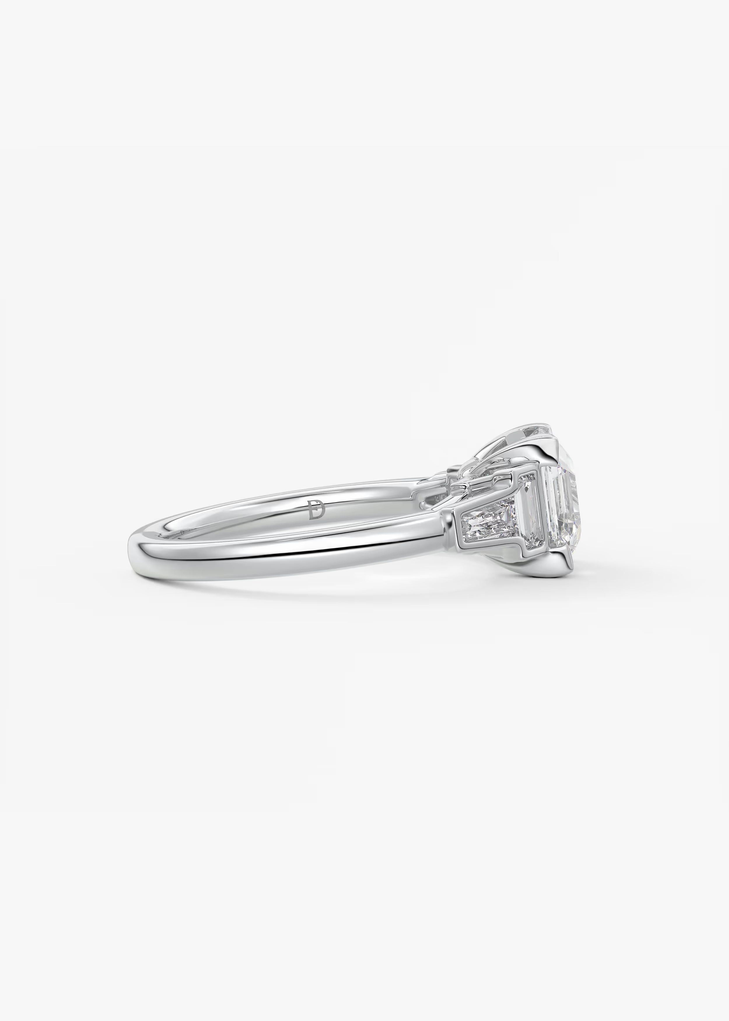 Art Deco Inspired Asscher Five Stone Engagement Ring with Tapered Baguettes