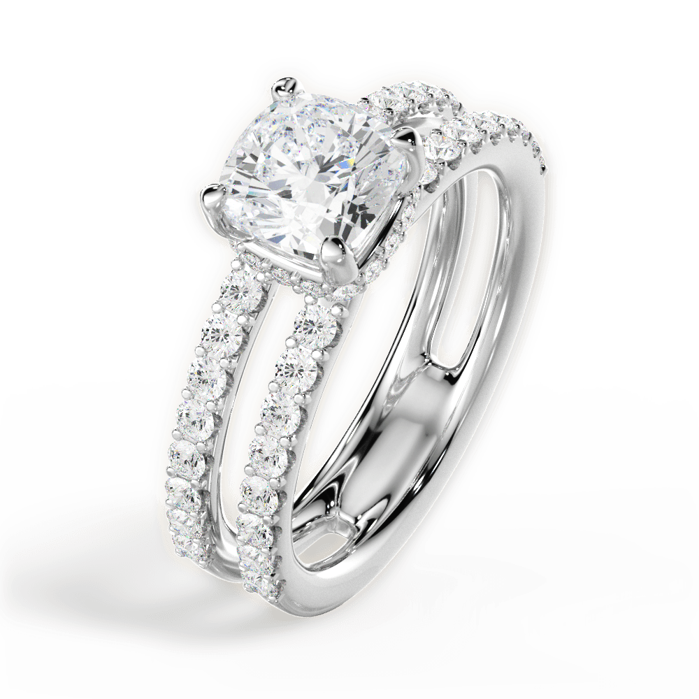 Cushion Shaped  Double Row Diamond Engagement Ring
