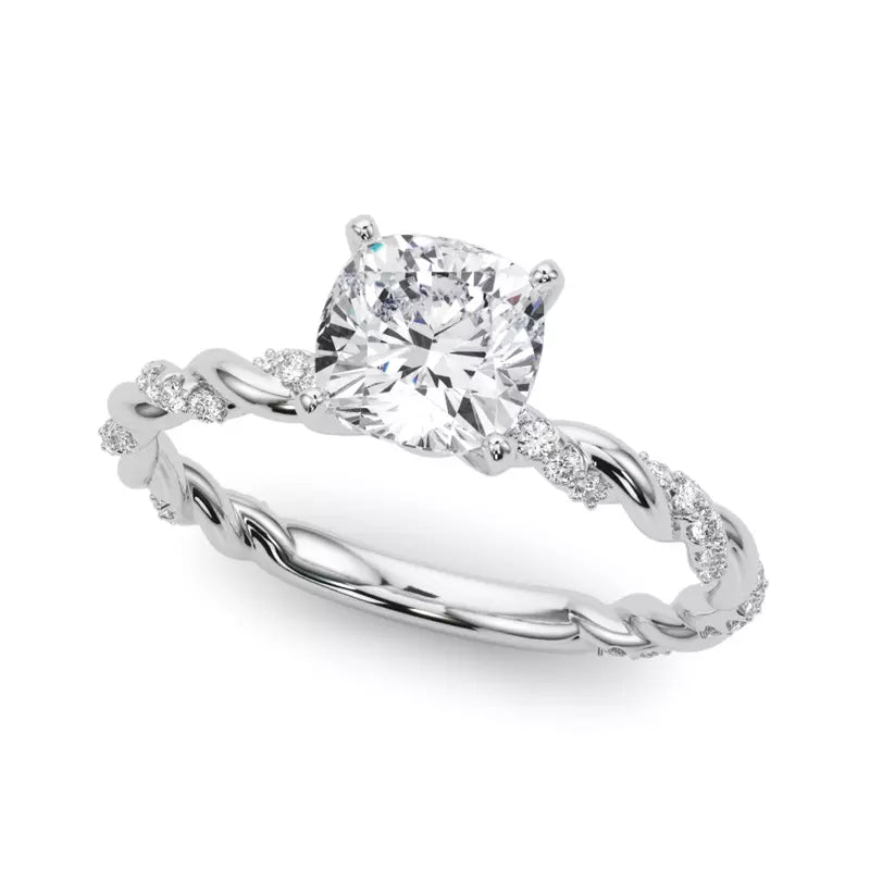 lab Diamond Cushion Twist Engagement Ring