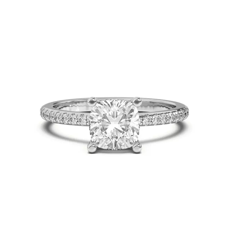 Classic Hidden Halo Pavé Cushion Engagement Ring
