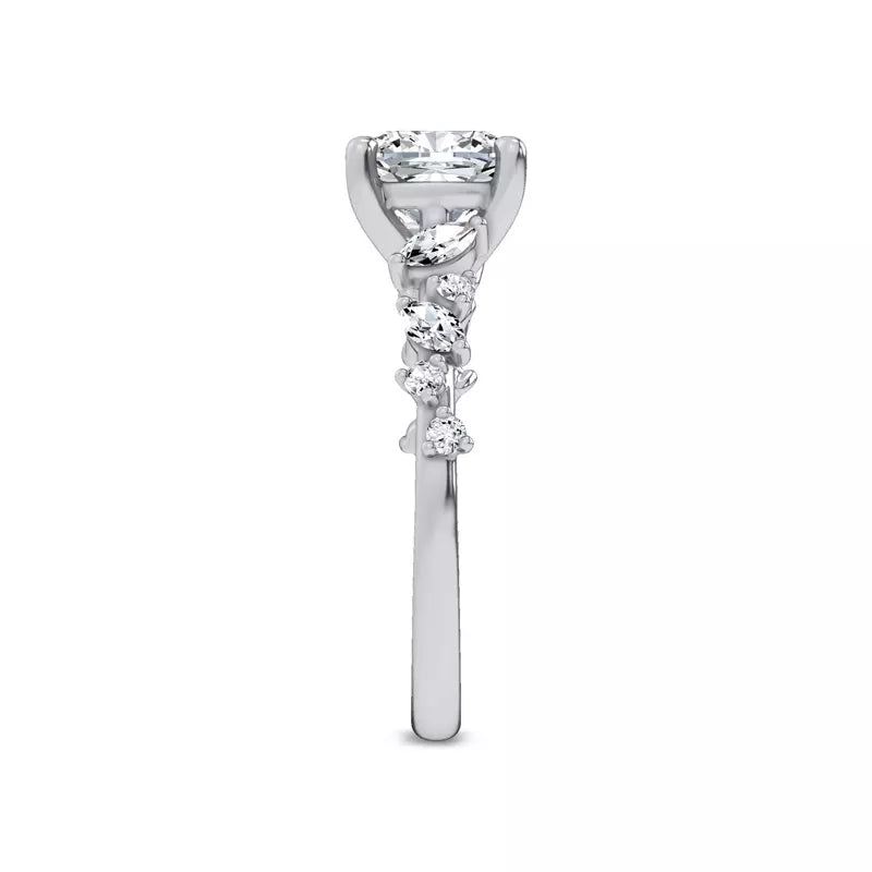 Scattered Diamond Cushion Engagement Ring