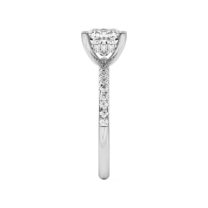 Classic Hidden Halo Pavé Cushion Engagement Ring