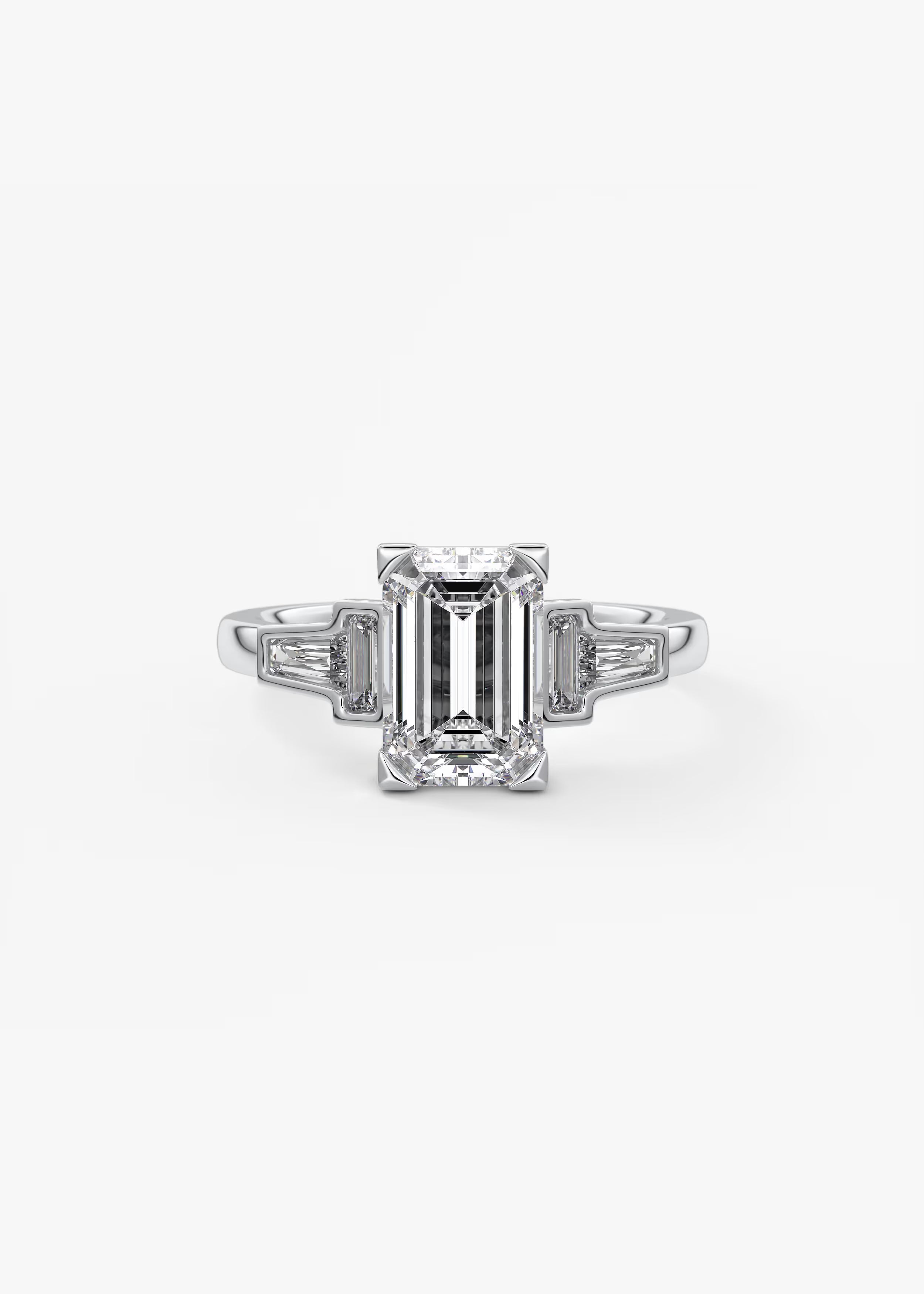Art Deco Inspired Emerald Five Stone Engagement Ring with Tapered Baguettes