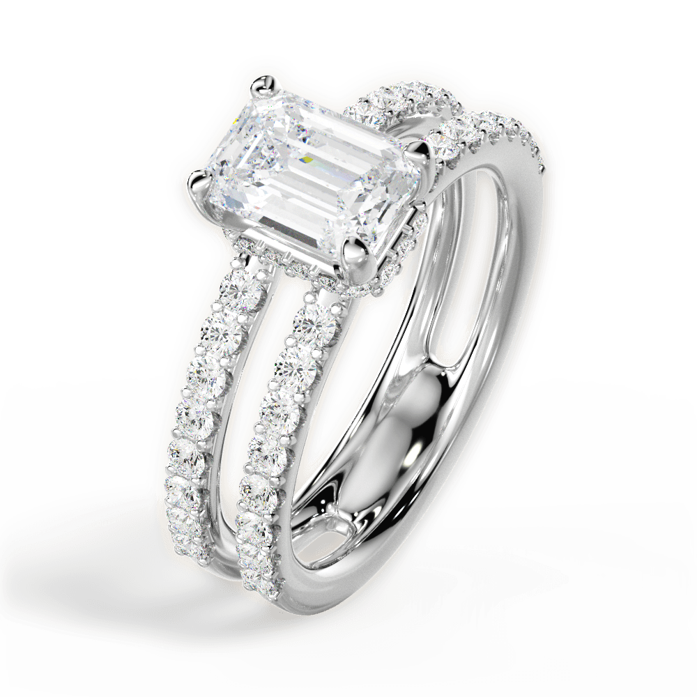 Emerald Shaped  Double Row Diamond Engagement Ring