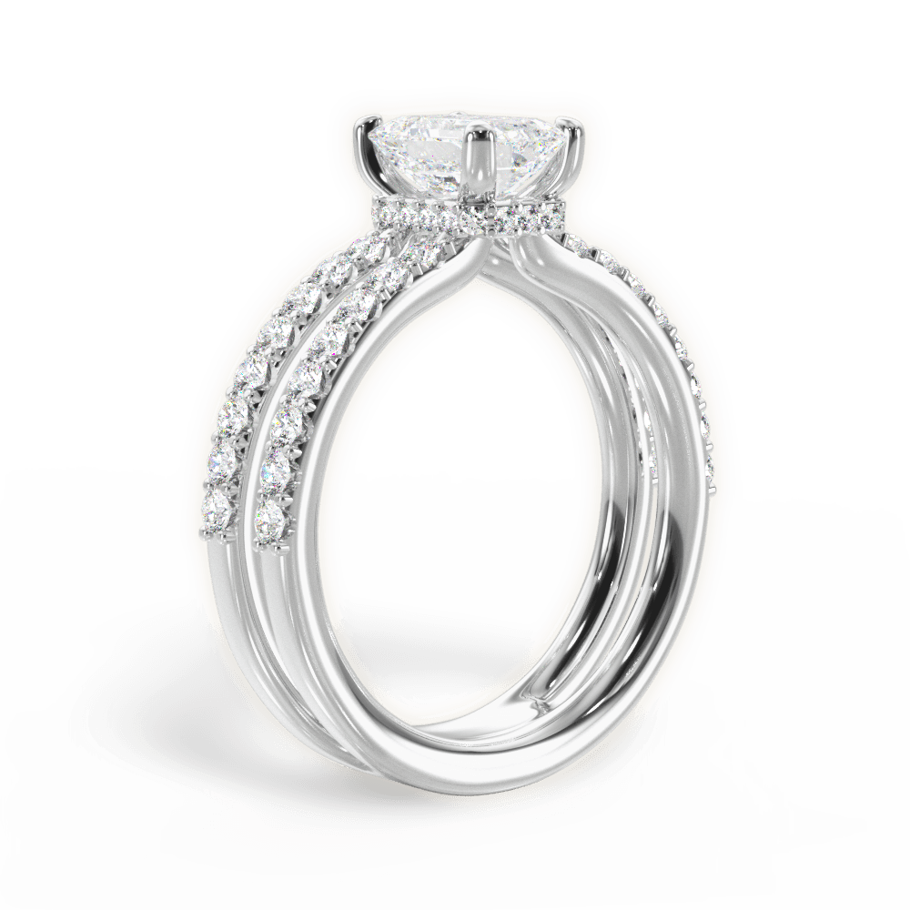 Emerald Shaped  Double Row Diamond Engagement Ring