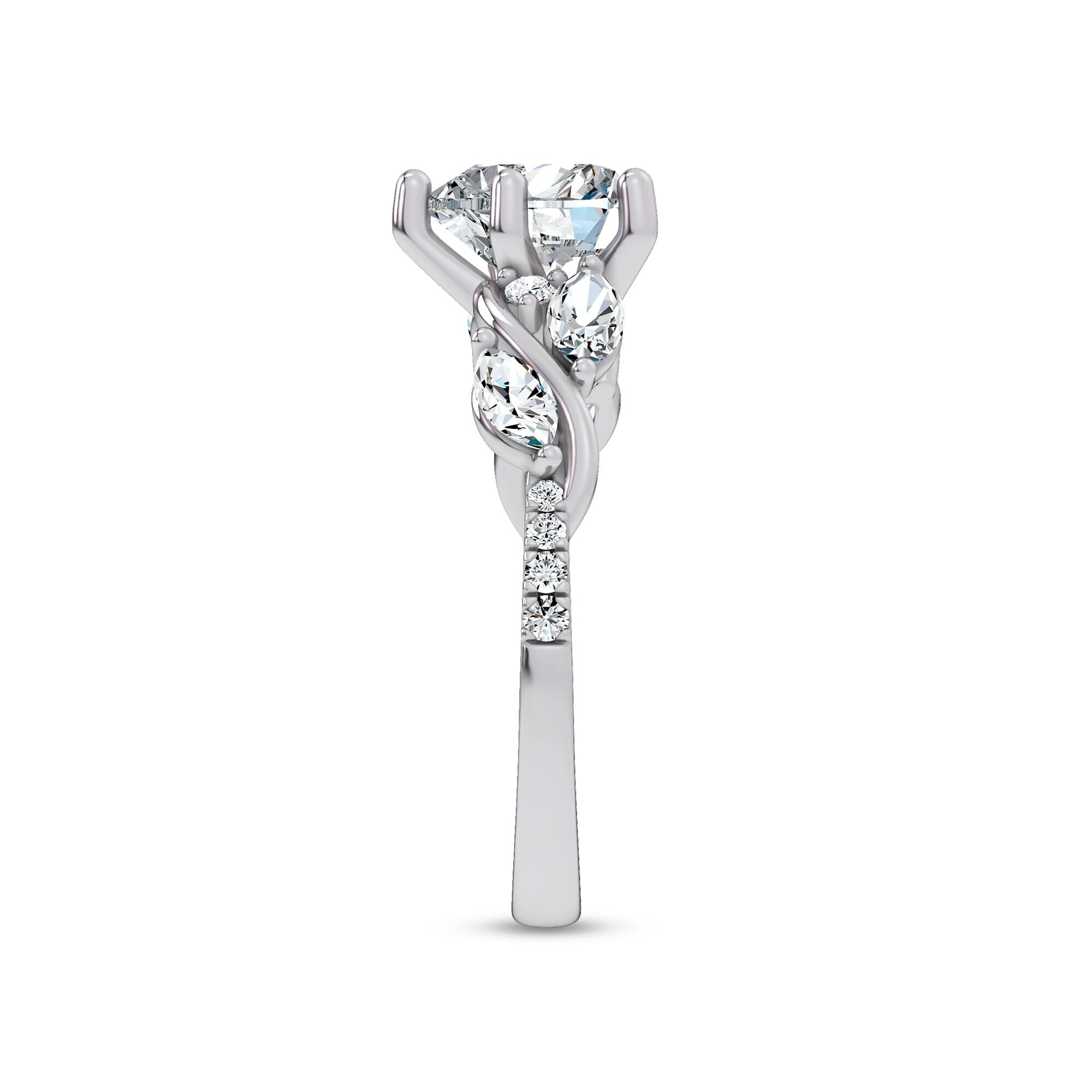 Curved Vine Diamond Heart Engagement Ring