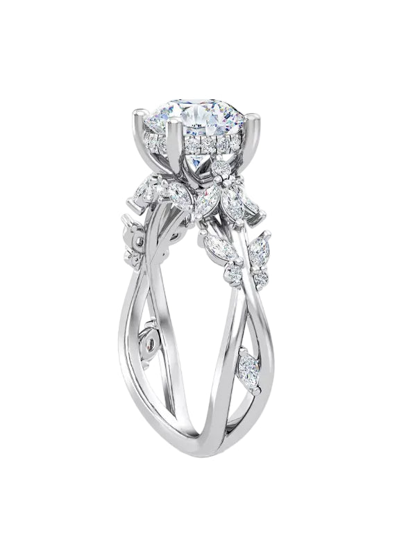 Butterfly And Bee Vine Twist Round Engagement Ring