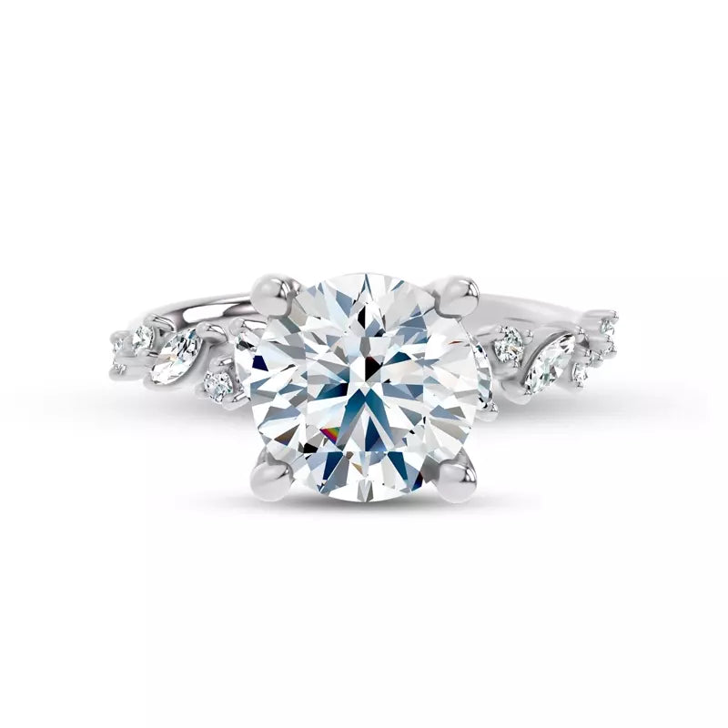 Scattered Diamond Round Engagement Ring