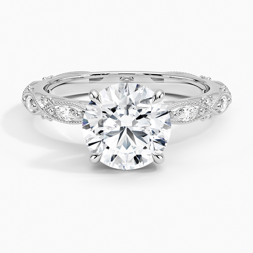 Vintage Round Milgrain Lab Grown Diamond Center Engagement Ring