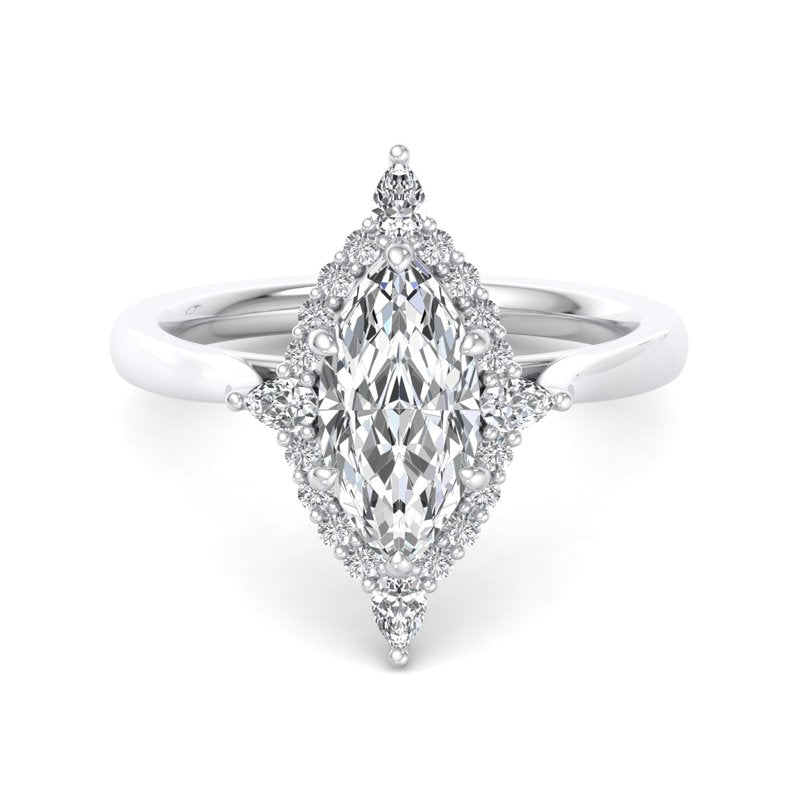 Halo-style with Pear Accents and Marquise Lab Grown Diamond Center Engagement Ring