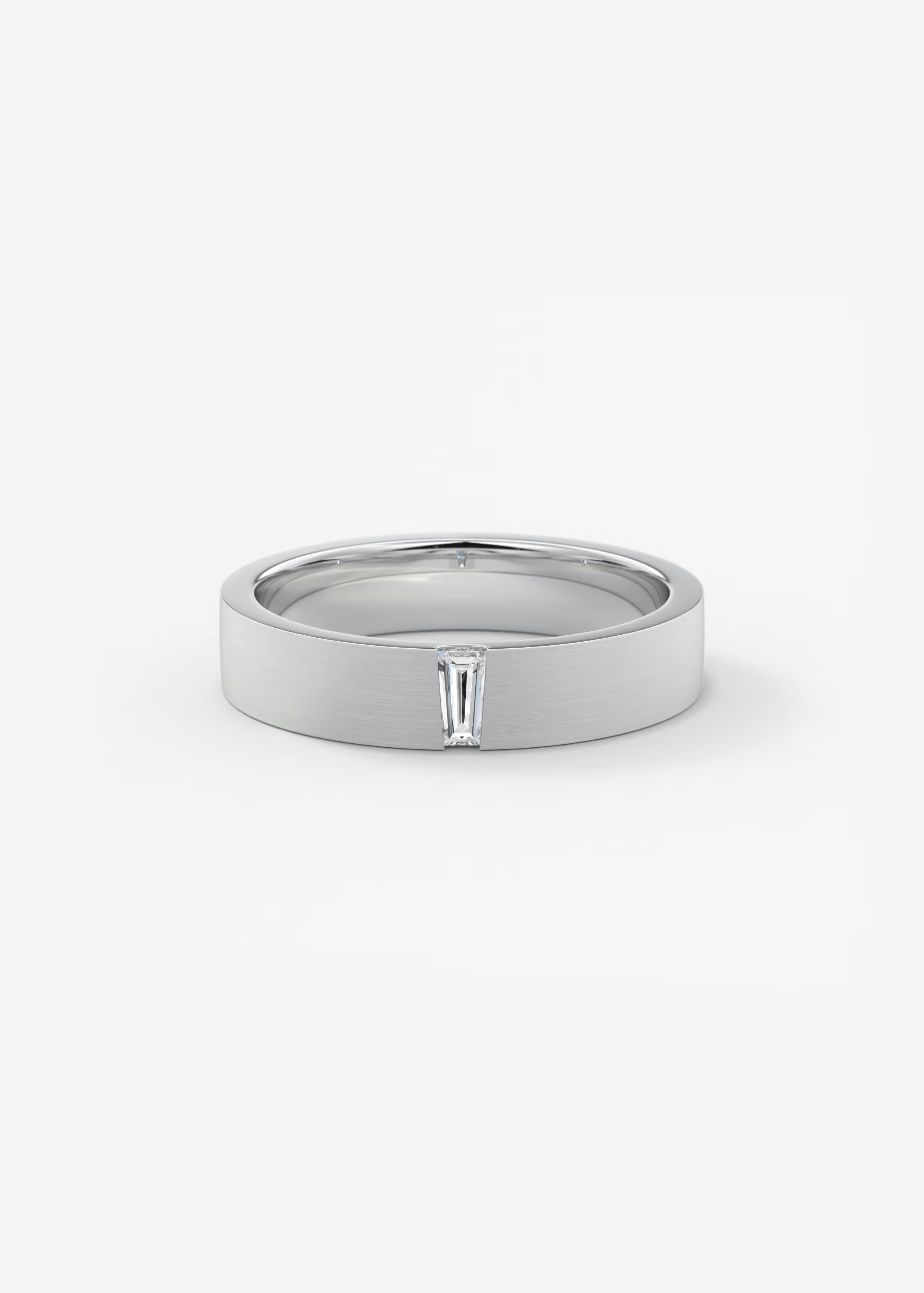 Matte Gold Wide Band with Vertical Baguette‑Cut Lab‑Grown Diamond Accent