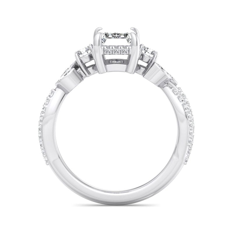 Floral Marquise Band with Beaded Detail Emerald Lab Grown Diamond Center Engagement Ring