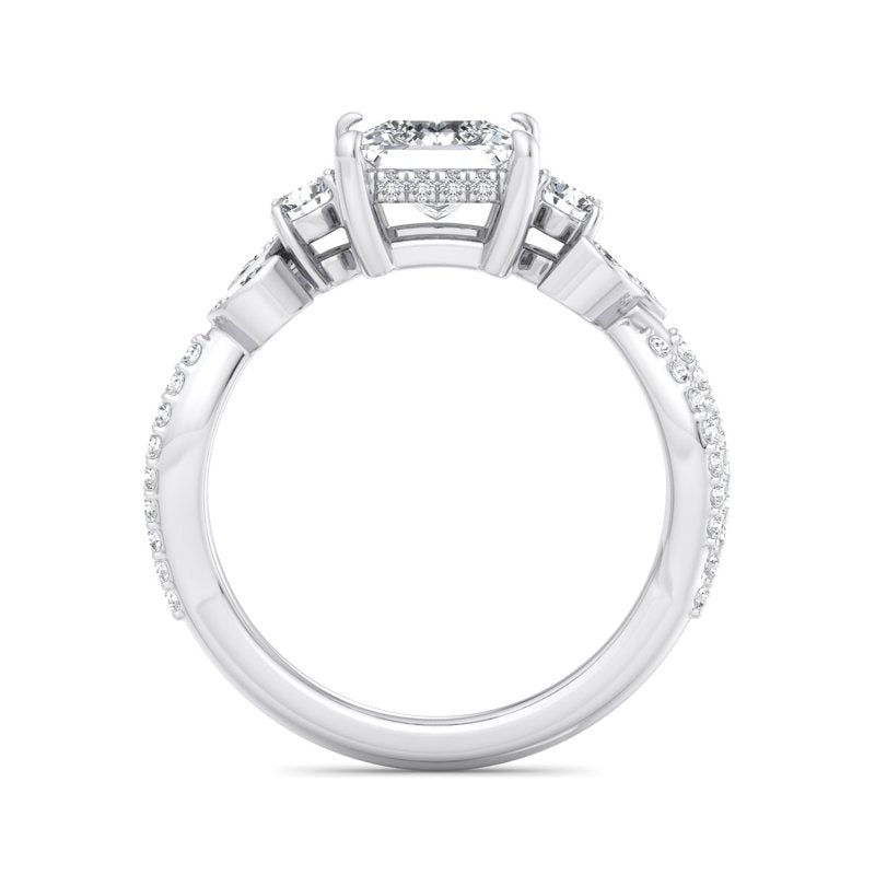 Floral Marquise Band with Beaded Detail Princess Lab Grown Diamond Center Engagement Ring
