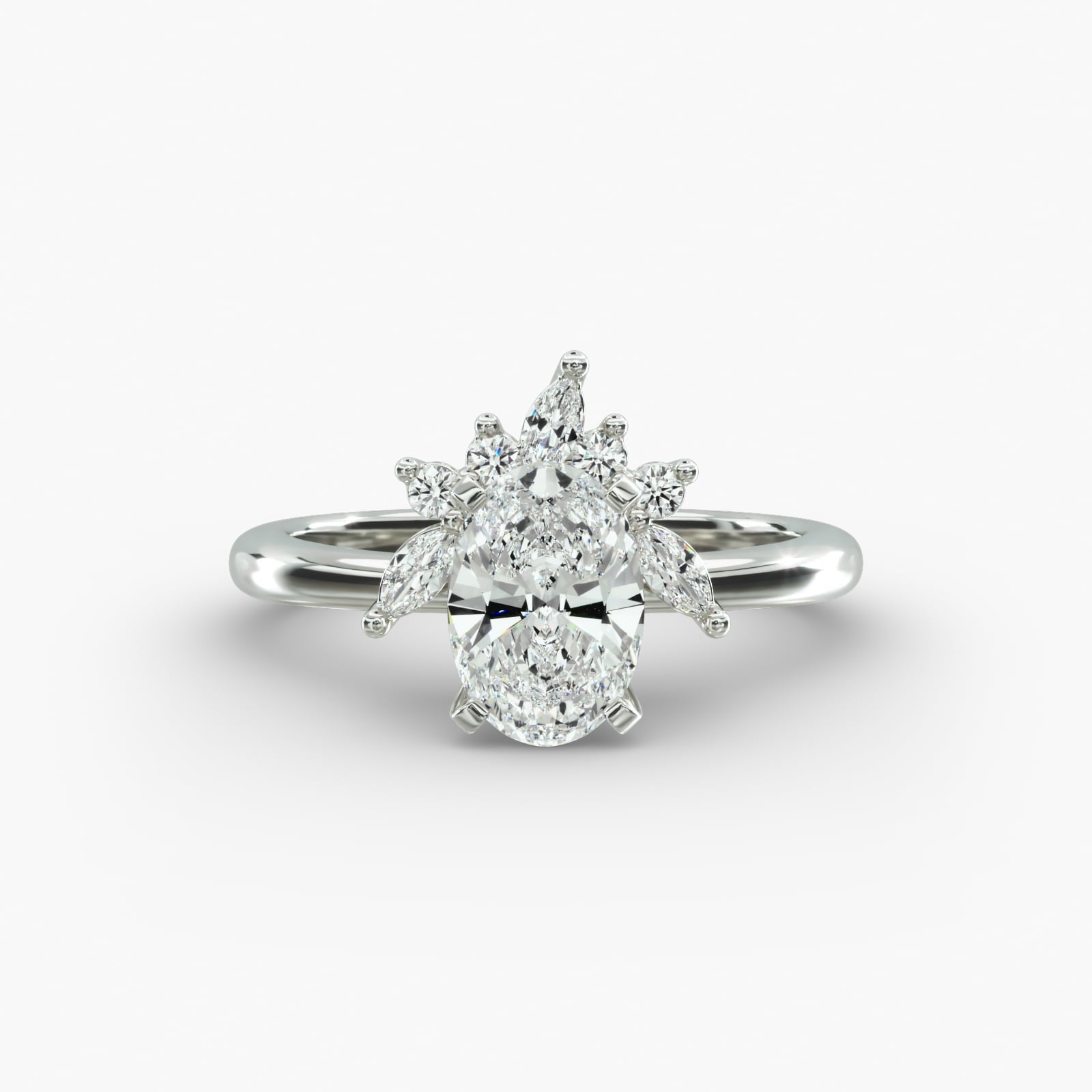 Crown Bloom Halo Oval Lab Grown Diamond Center Engagement Ring