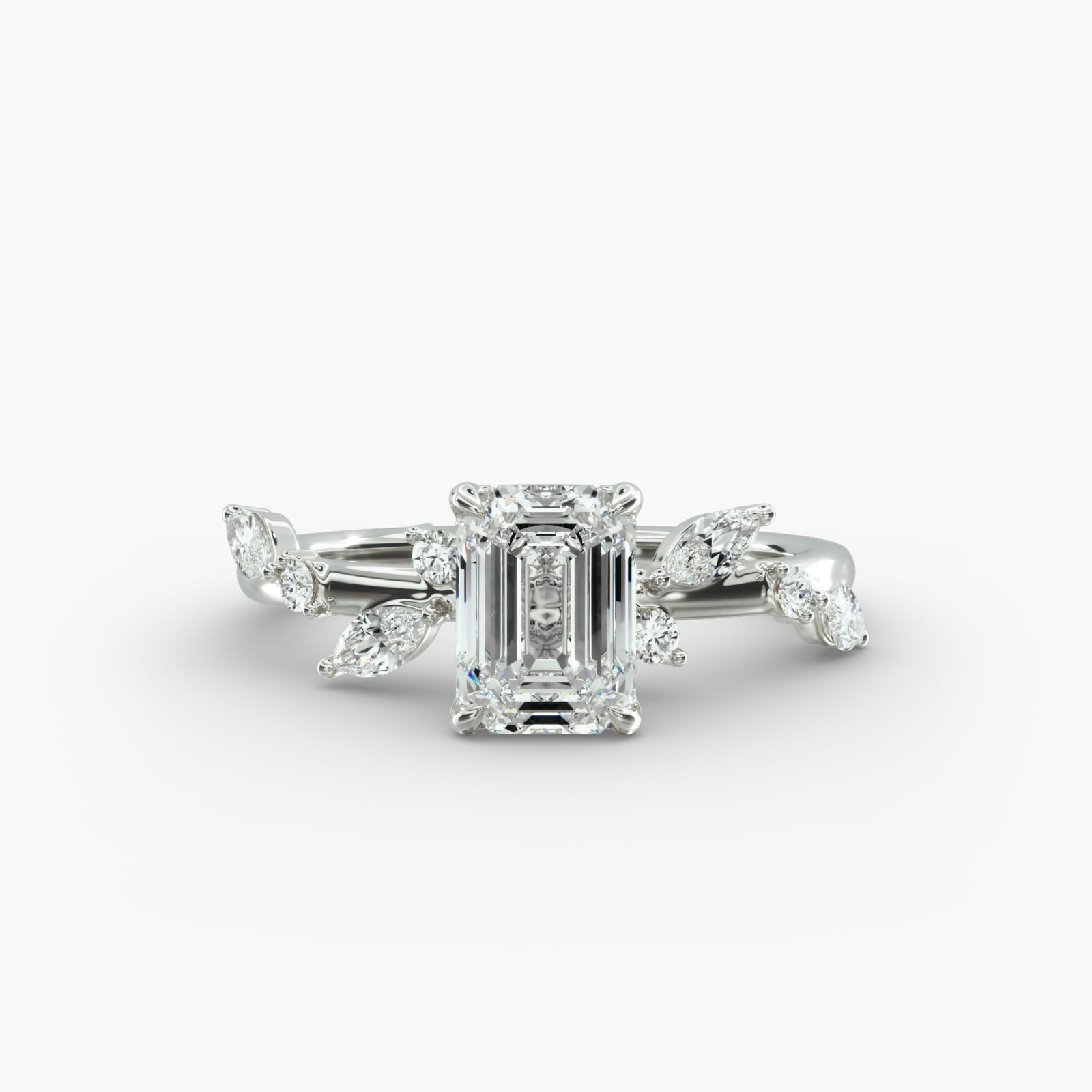 Symphony of Light Floral Emerald Lab Grown Diamond Center Engagement Ring
