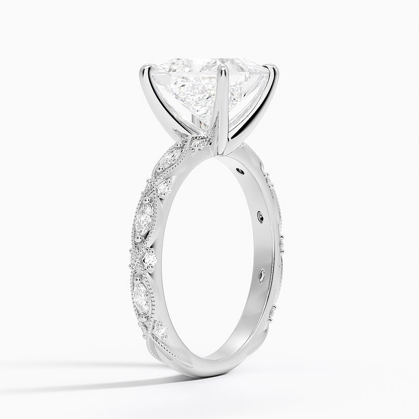 Vintage Princess Milgrain Lab Grown Diamond Center Engagement Ring